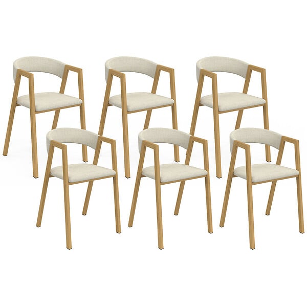 ID MARKET - Lot de 6 chaises CAMILLE en métal effet bois et tissu beige avec accoudoirs - large