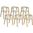ID MARKET - Lot de 6 chaises CAMILLE en métal effet bois et tissu beige avec accoudoirs - vignette