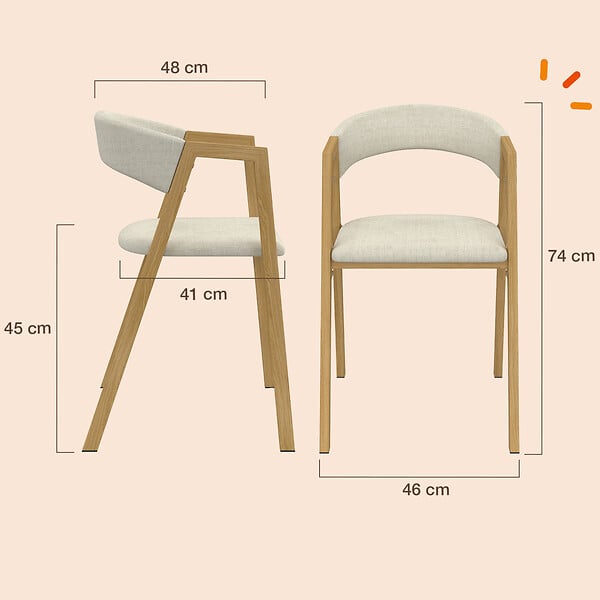 ID MARKET - Lot de 6 chaises CAMILLE en métal effet bois et tissu beige avec accoudoirs - large