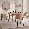 ID MARKET - Lot de 4 chaises PENNY en tissu beige et dossier effet bois clair pour salle à manger - vignette