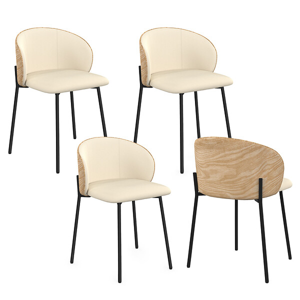ID MARKET - Lot de 4 chaises PENNY en tissu beige et dossier effet bois clair pour salle à manger - large