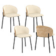 ID MARKET - Lot de 4 chaises PENNY en tissu beige et dossier effet bois clair pour salle à manger - vignette
