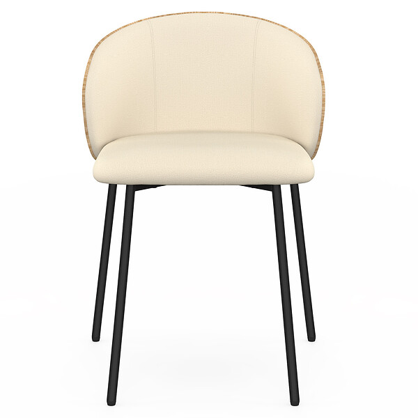 ID MARKET - Lot de 4 chaises PENNY en tissu beige et dossier effet bois clair pour salle à manger - large