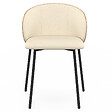 ID MARKET - Lot de 4 chaises PENNY en tissu beige et dossier effet bois clair pour salle à manger - vignette