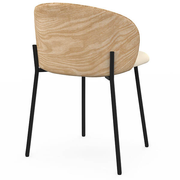 ID MARKET - Lot de 4 chaises PENNY en tissu beige et dossier effet bois clair pour salle à manger - large