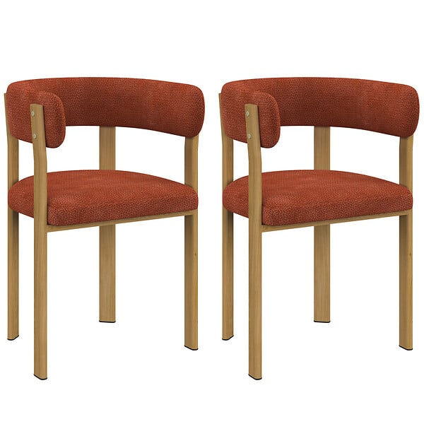 ID MARKET - Lot de 2 chaises, fauteuils de table NELLA en tissu chenille terracotta pour salle à manger - large