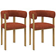 ID MARKET - Lot de 2 chaises, fauteuils de table NELLA en tissu chenille terracotta pour salle à manger - vignette