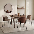 ID MARKET - Lot de 4 chaises PENNY en tissu taupe et dossier effet noyer pour salle à manger - vignette