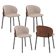 ID MARKET - Lot de 4 chaises PENNY en tissu taupe et dossier effet noyer pour salle à manger - vignette