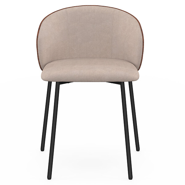 ID MARKET - Lot de 4 chaises PENNY en tissu taupe et dossier effet noyer pour salle à manger - large