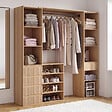 ID MARKET - Dressing extensible double XXL JULIETTE 120/180 cm effet lattes tasseau bois avec tiroirs + étagères + penderie - vignette