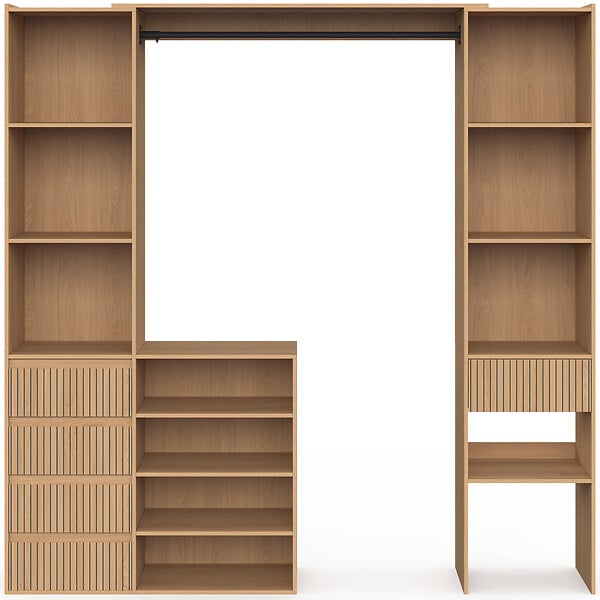 ID MARKET - Dressing extensible double XXL JULIETTE 120/180 cm effet lattes tasseau bois avec tiroirs + étagères + penderie - large