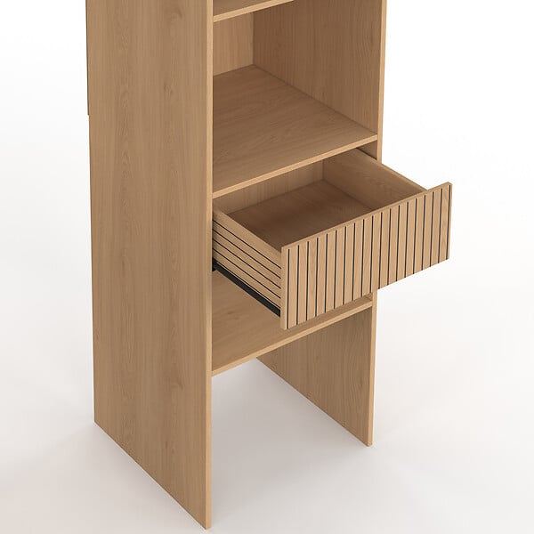 ID MARKET - Dressing extensible double XXL JULIETTE 120/180 cm effet lattes tasseau bois avec tiroirs + étagères + penderie - large