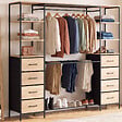 ID MARKET - Dressing double XXL UTAH 180 cm avec porte pantalons, étagères, bacs en tissu et porte chaussures bois et noir - vignette