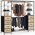 ID MARKET - Dressing double XXL UTAH 180 cm avec porte pantalons, étagères, bacs en tissu et porte chaussures bois et noir - vignette