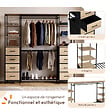 ID MARKET - Dressing double XXL UTAH 180 cm avec porte pantalons, étagères, bacs en tissu et porte chaussures bois et noir - vignette