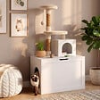 ID MARKET - Maison de toilette pour chat avec arbre à chat, cache-litière 2 portes, niche et plateforme en bois blanc - vignette