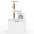ID MARKET - Maison de toilette pour chat avec arbre à chat, cache-litière 2 portes, niche et plateforme en bois blanc - vignette