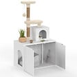 ID MARKET - Maison de toilette pour chat avec arbre à chat, cache-litière 2 portes, niche et plateforme en bois blanc - vignette
