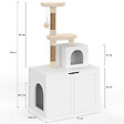 ID MARKET - Maison de toilette pour chat avec arbre à chat, cache-litière 2 portes, niche et plateforme en bois blanc - vignette