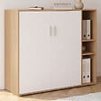 ID MARKET - Armoire basse de bureau MARIA 2 portes et étagères bois et blanc - vignette