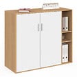 ID MARKET - Armoire basse de bureau MARIA 2 portes et étagères bois et blanc - vignette
