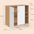 ID MARKET - Armoire basse de bureau MARIA 2 portes et étagères bois et blanc - vignette