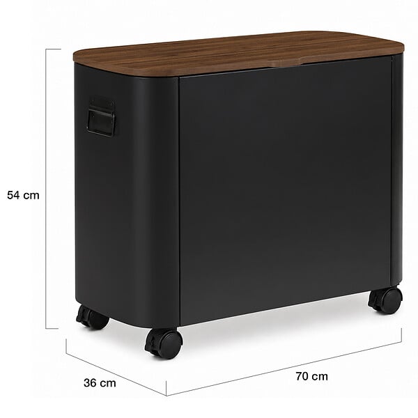 ID MARKET - Coffre de cheminée multi-usages sac à granulés ou bûches avec couvercle effet noyer et roulettes métal noir - large