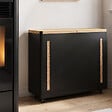 ID MARKET - Double réservoir à granulés 60 kg noir et bois rangement à pellets et accessoires 73 x 30 x 60 cm - vignette