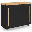 ID MARKET - Double réservoir à granulés 60 kg noir et bois rangement à pellets et accessoires 73 x 30 x 60 cm - vignette
