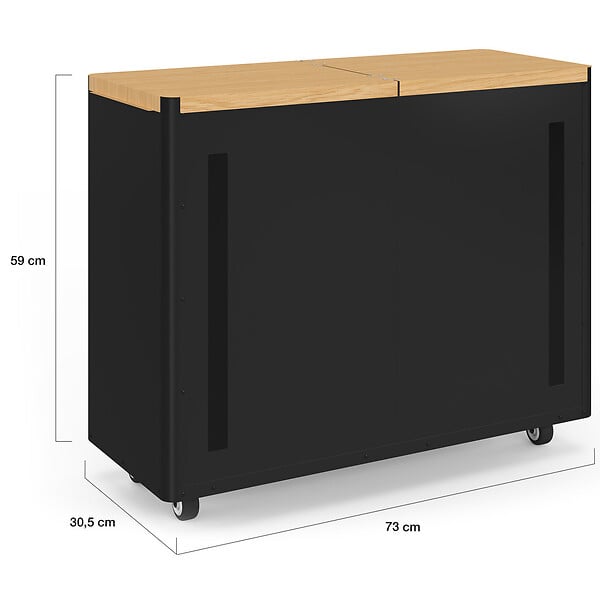 ID MARKET - Double réservoir à granulés 60 kg noir et bois rangement à pellets et accessoires 73 x 30 x 60 cm - large