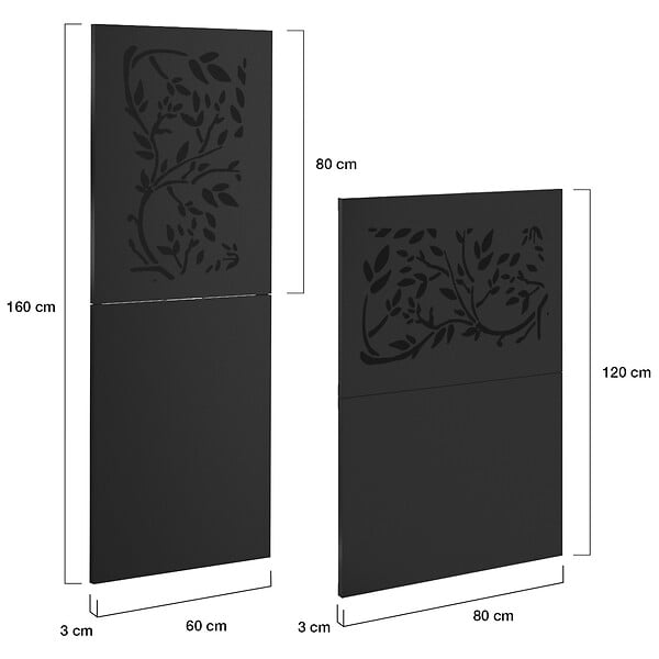 ID MARKET - Plaque de protection murale poêle à granulés/bois 80 x 120 cm métal noir motif floral - large