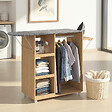 ID MARKET - Table à repasser pliable à roulettes avec étagères réglables et barre de penderie façon hêtre - vignette