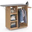 ID MARKET - Table à repasser pliable à roulettes avec étagères réglables et barre de penderie façon hêtre - vignette