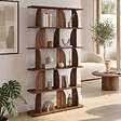 ID MARKET - Etagère 5 niveaux Japandi EDITH asymétrique effet noyer design arrondi - vignette