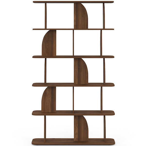 ID MARKET - Etagère 5 niveaux Japandi EDITH asymétrique effet noyer design arrondi - large