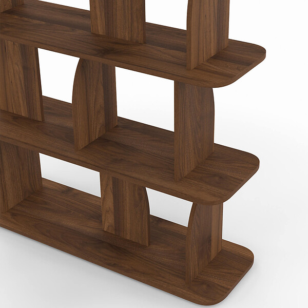 ID MARKET - Etagère 5 niveaux Japandi EDITH asymétrique effet noyer design arrondi - large