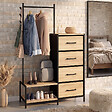 ID MARKET - Commode 4 tiroirs en tissu UTAH 84 cm et penderie avec étagères et patères, design industriel - vignette
