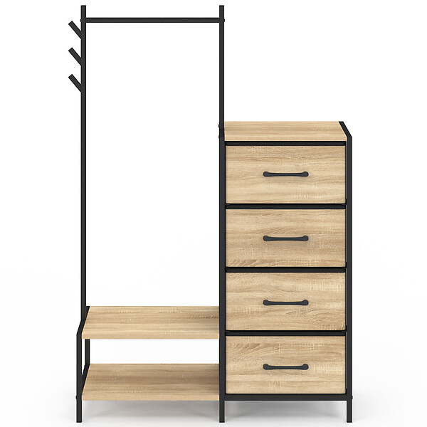 ID MARKET - Commode 4 tiroirs en tissu UTAH 84 cm et penderie avec étagères et patères, design industriel - large