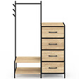 ID MARKET - Commode 4 tiroirs en tissu UTAH 84 cm et penderie avec étagères et patères, design industriel - vignette