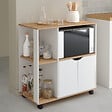 ID MARKET - Desserte de cuisine COSI bois blanc et plateaux façon hêtre L.76 CM - vignette