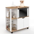 ID MARKET - Desserte de cuisine COSI bois blanc et plateaux façon hêtre L.76 CM - vignette
