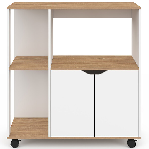 ID MARKET - Desserte de cuisine COSI bois blanc et plateaux façon hêtre L.76 CM - large