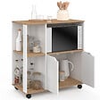 ID MARKET - Desserte de cuisine COSI bois blanc et plateaux façon hêtre L.76 CM - vignette