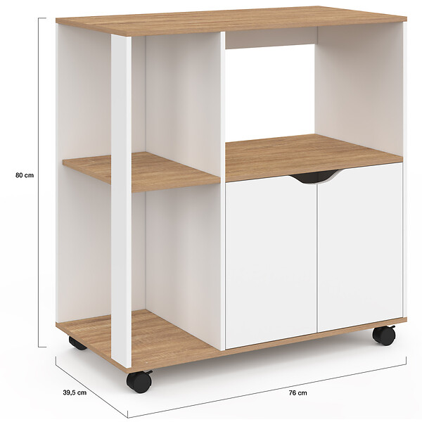 ID MARKET - Desserte de cuisine COSI bois blanc et plateaux façon hêtre L.76 CM - large