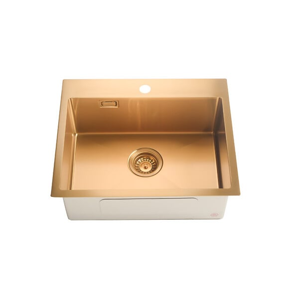 CERAMIA - Timeless Évier de cuisine encastrable inox 304, 1 bac , 55x45x21 cm, Or brossé PVD - large