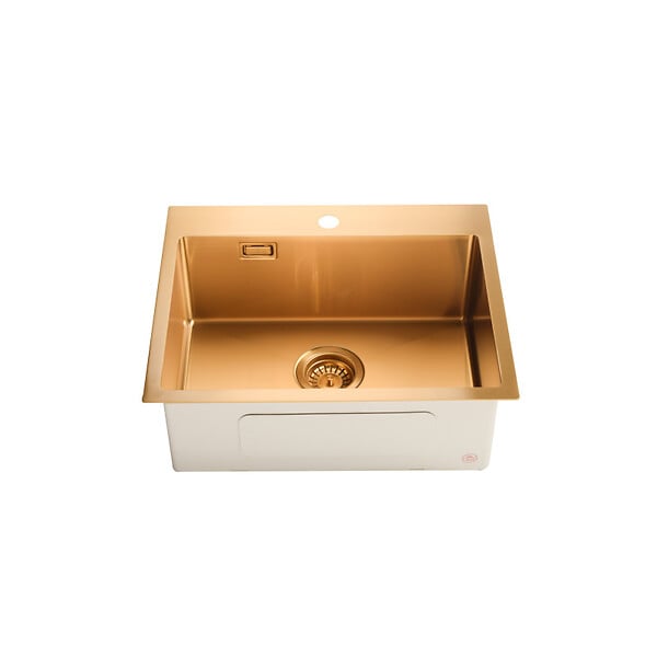 CERAMIA - Timeless Évier de cuisine encastrable inox 304, 1 bac , 55x45x21 cm, Or brossé PVD - large