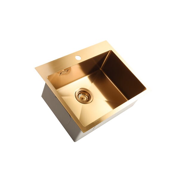 CERAMIA - Timeless Évier de cuisine encastrable inox 304, 1 bac , 55x45x21 cm, Or brossé PVD - large
