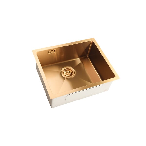 CERAMIA - Ceramia Timeless Évier de cuisine sous plan inox 304, 1 bac , 55x45x21 cm, Or brossé PVD - large