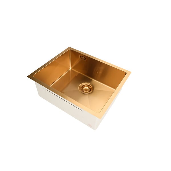 CERAMIA - Ceramia Timeless Évier de cuisine sous plan inox 304, 1 bac , 55x45x21 cm, Or brossé PVD - large